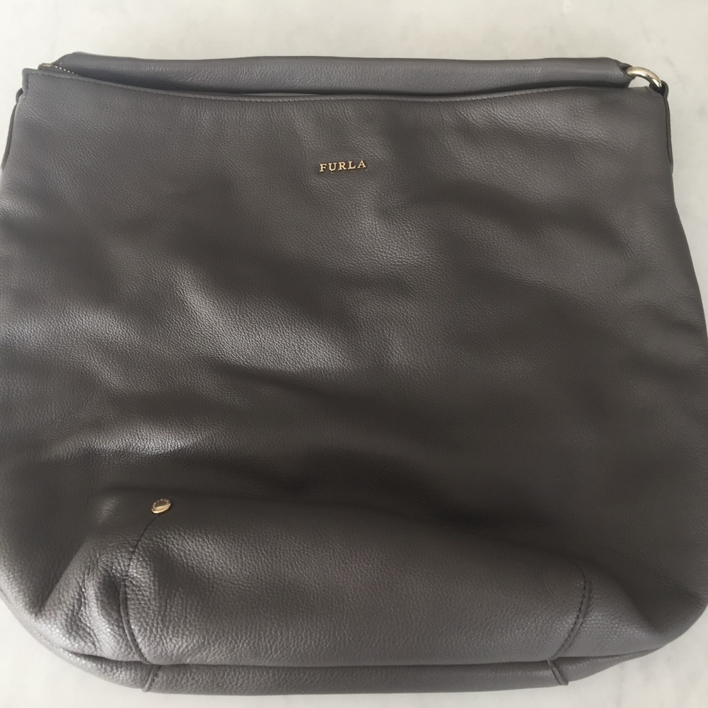 Furla Gray Leather Hobo Purse